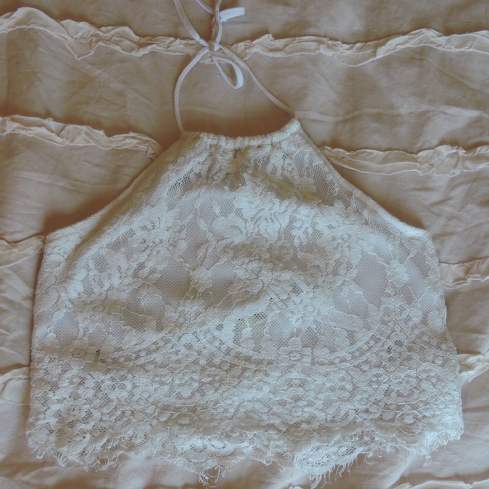 Lace high neck crop top